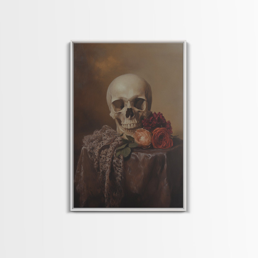 Skull and Roses Still Life Canvas Print