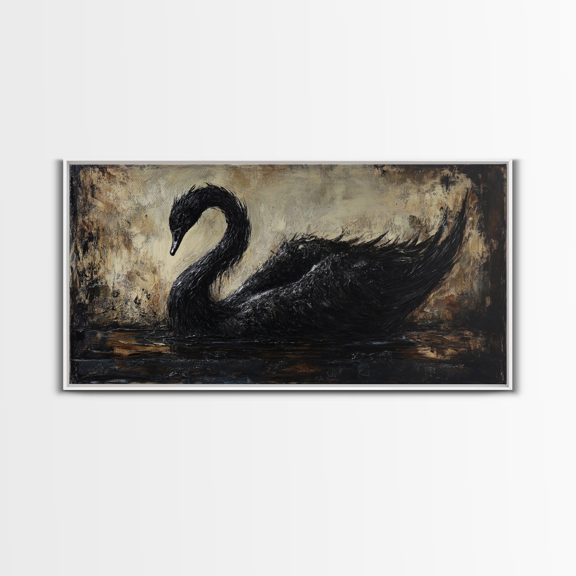 The Black Swan Framed Canvas Print - Goth Decor - Dark Academia Wall Art - Goth Painting - Swan Painting - Black Swan Wall Art Print