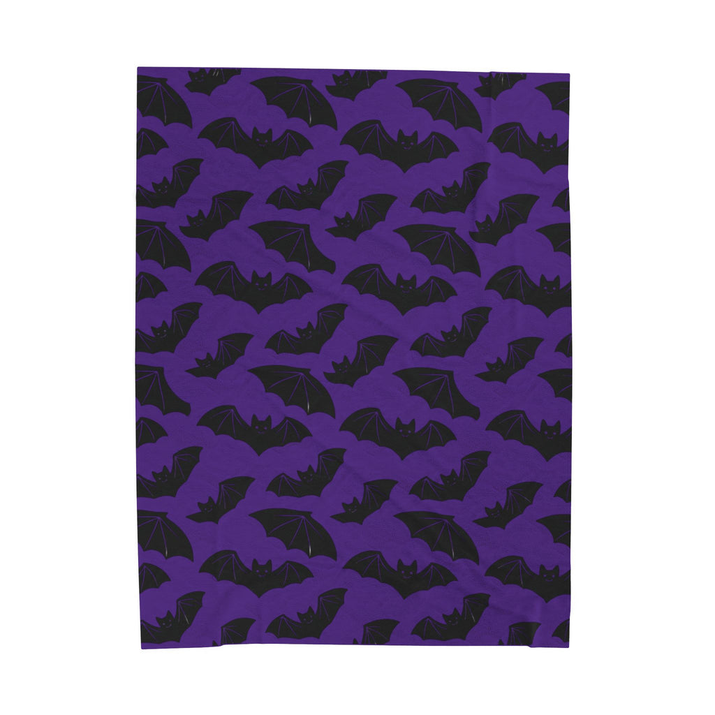 Bat Pattern Velveteen Plush Blanket — Gothic Purple Throw