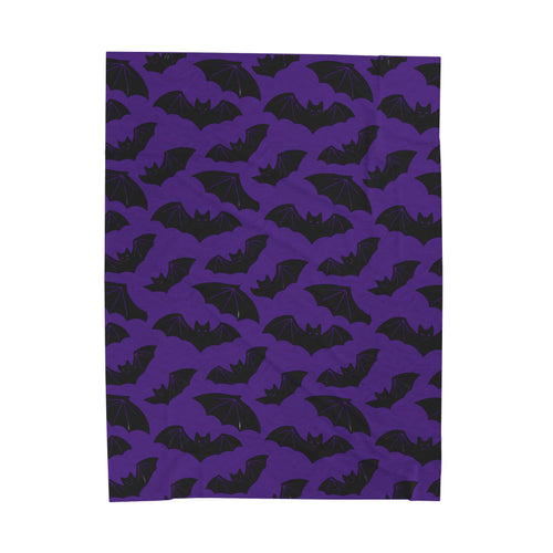 Bat Pattern Velveteen Plush Blanket — Gothic Purple Throw
