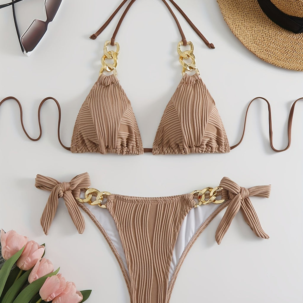 Golden Chain Halter Bikini Set