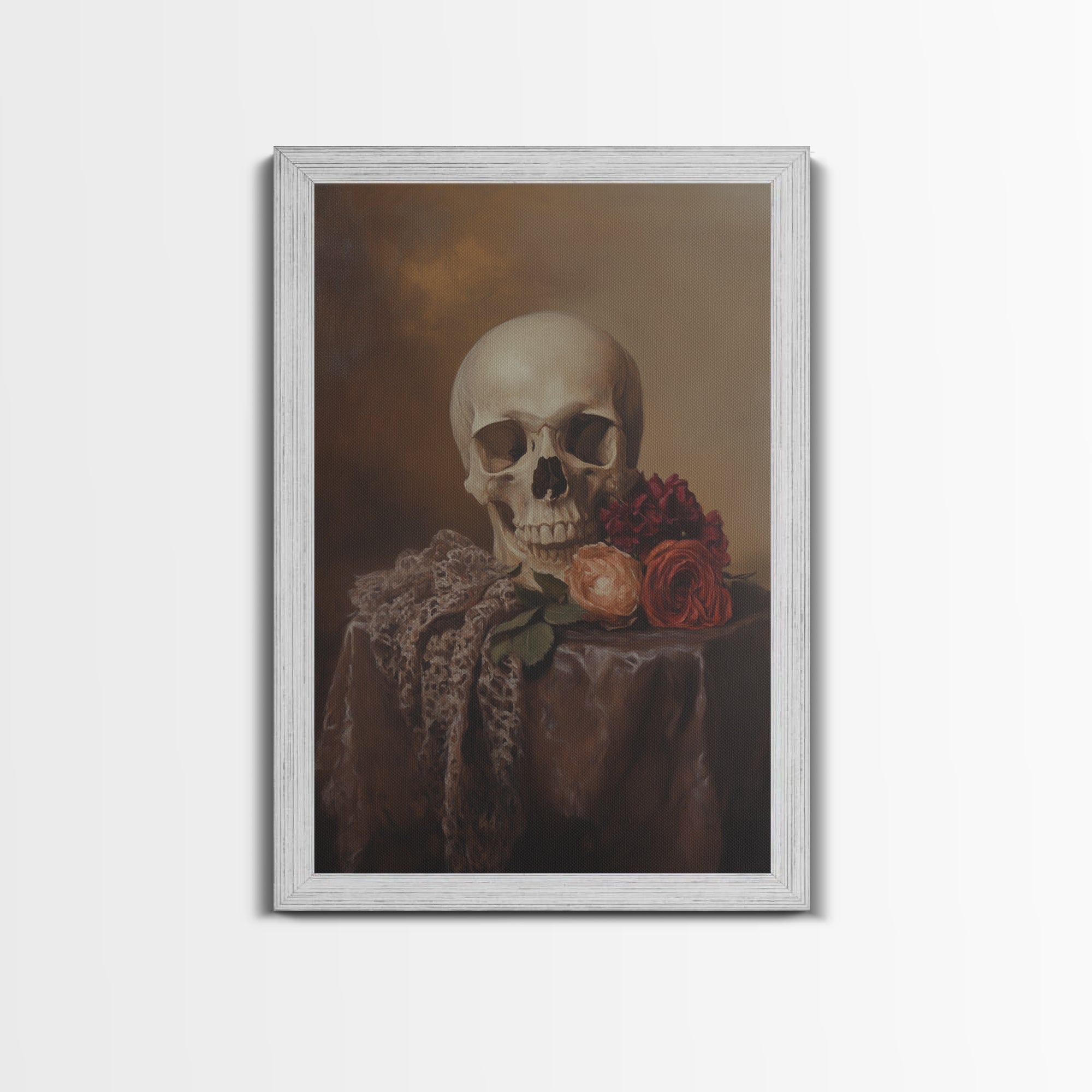 Skull and Roses Still Life Canvas Print