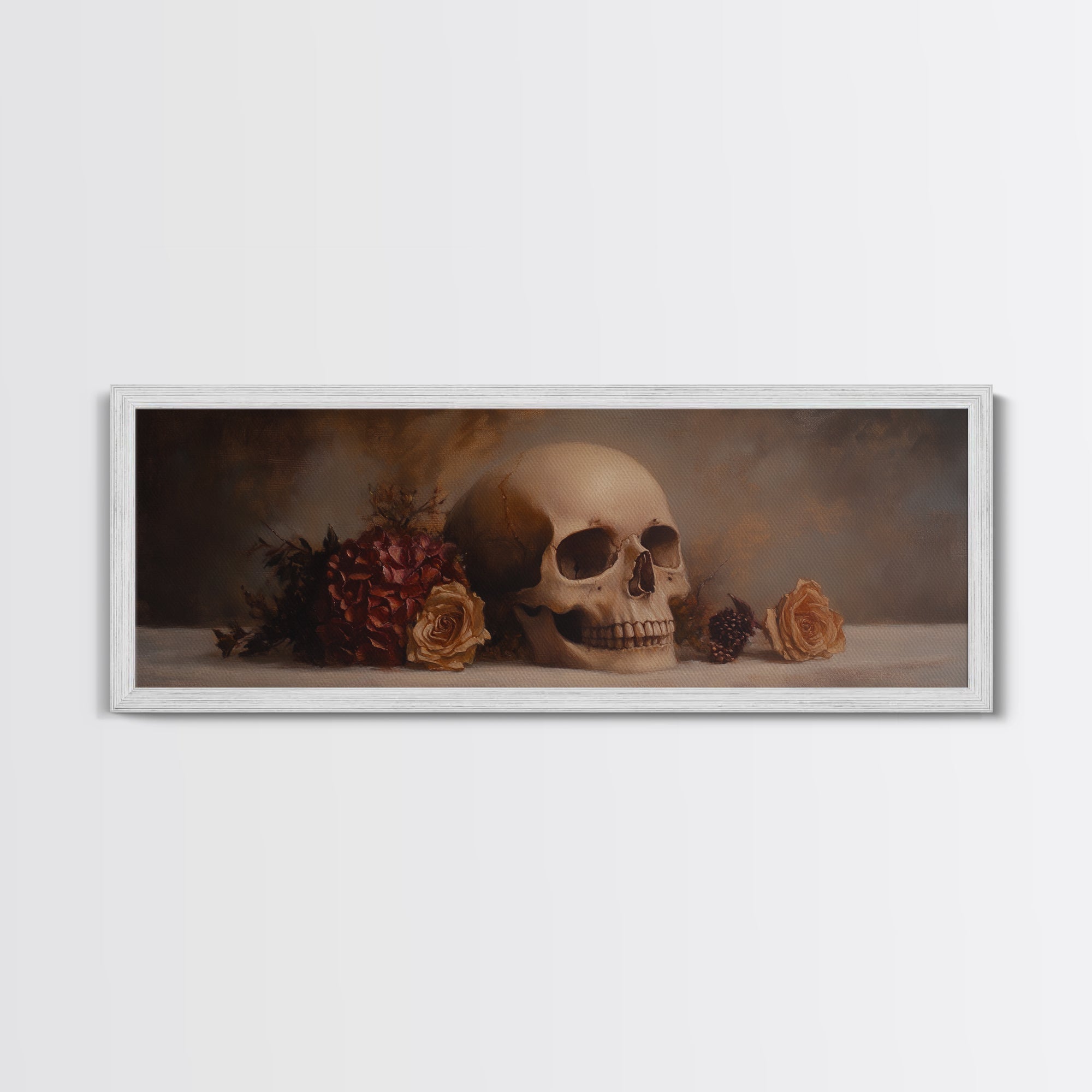 Skull and Flowers Still Life Canvas Print