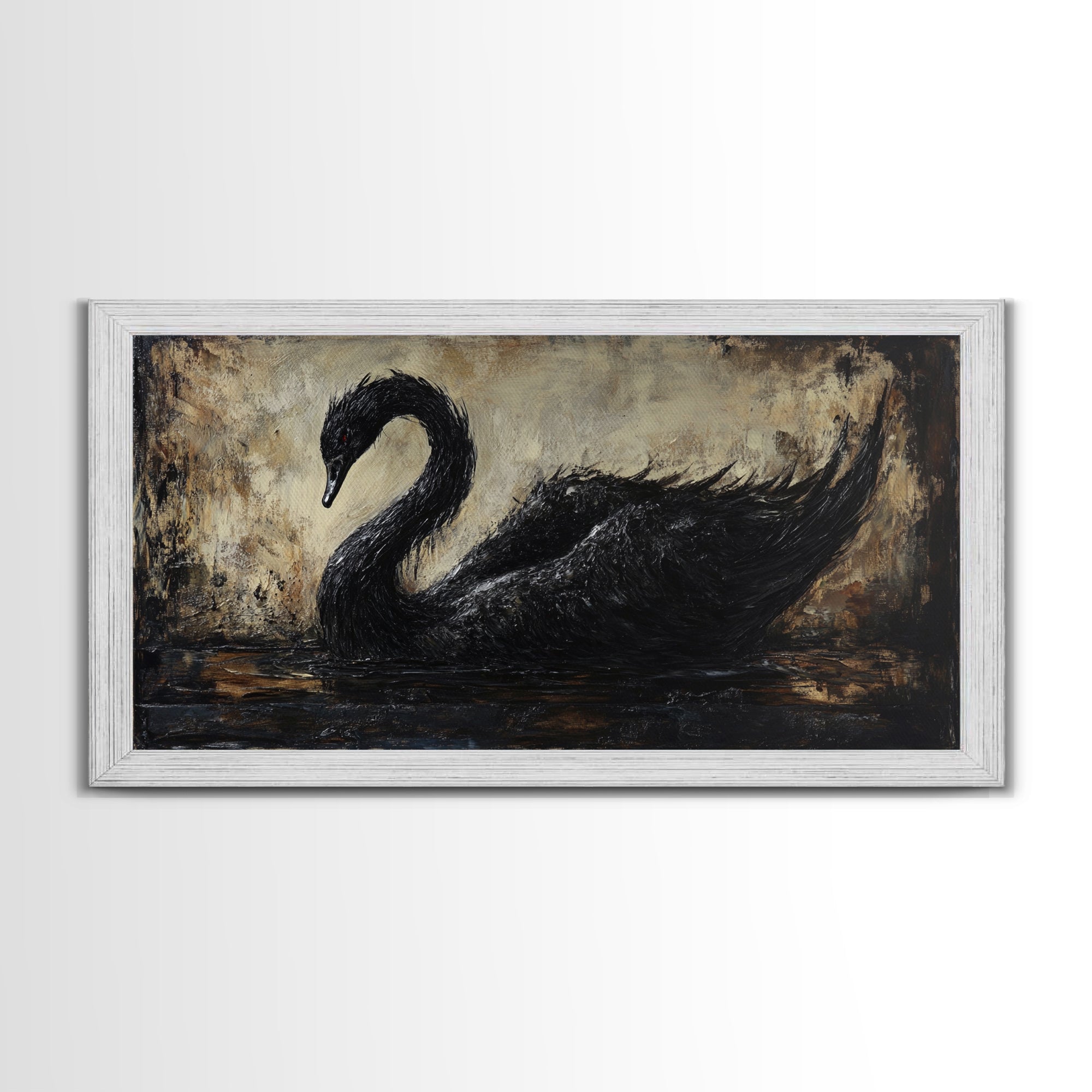 The Black Swan Framed Canvas Print - Goth Decor - Dark Academia Wall Art - Goth Painting - Swan Painting - Black Swan Wall Art Print