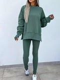 Oversized Slit Sweatshirt & Ribbed Leggings Set