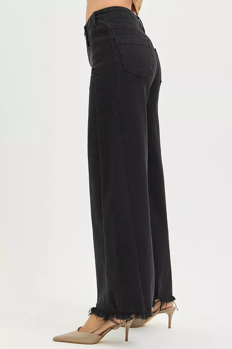 RISEN High Rise Palazzo Leg Frayed Hem Jeans