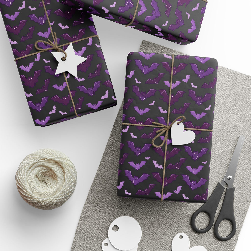 Gothic Bat Wrapping Paper — Purple & Black Gift Wrap