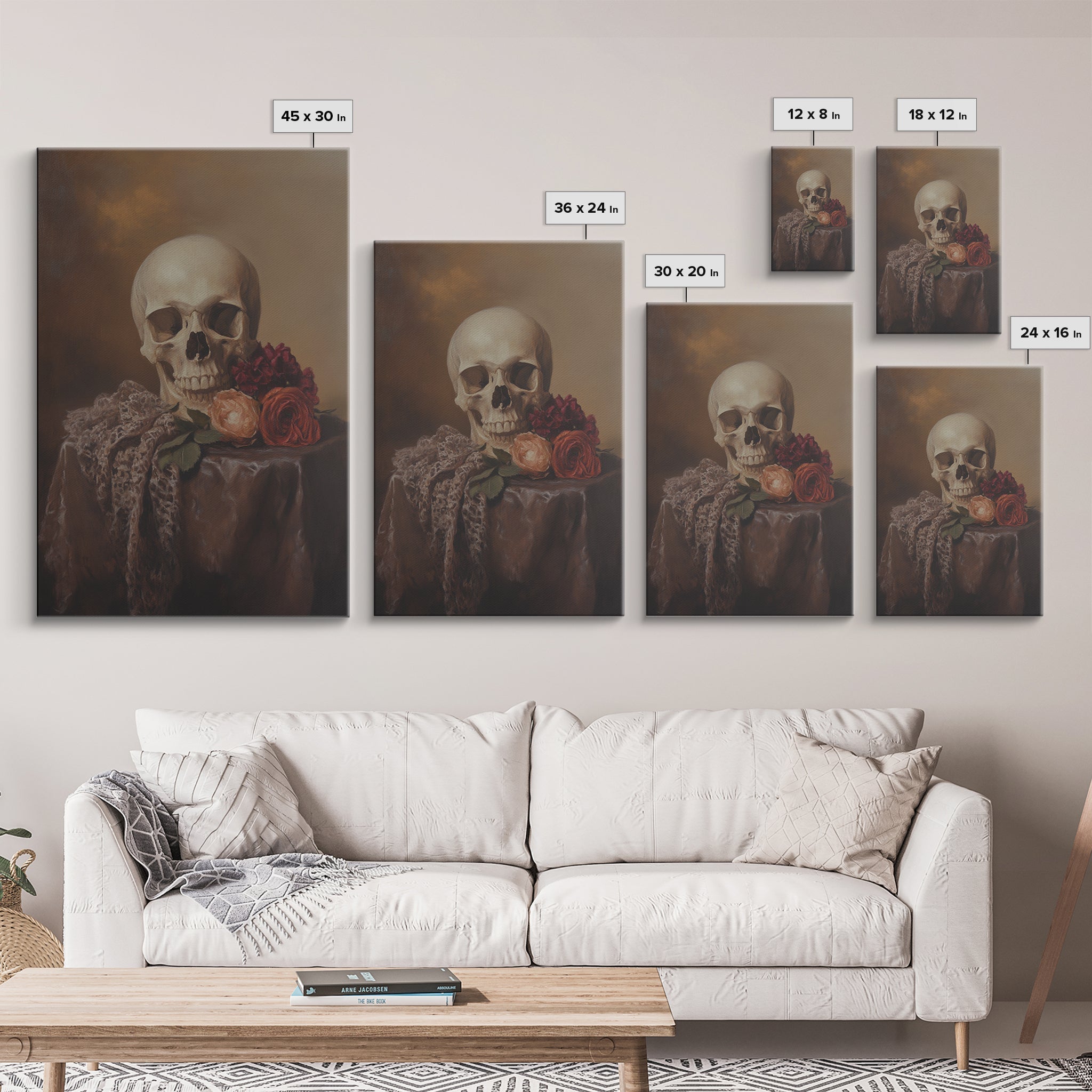 Skull and Roses Still Life Canvas Print