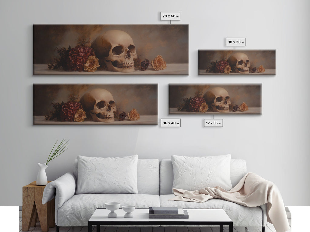 Skull and Flowers Still Life Canvas Print