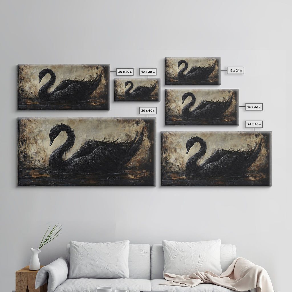 The Black Swan Framed Canvas Print - Goth Decor - Dark Academia Wall Art - Goth Painting - Swan Painting - Black Swan Wall Art Print
