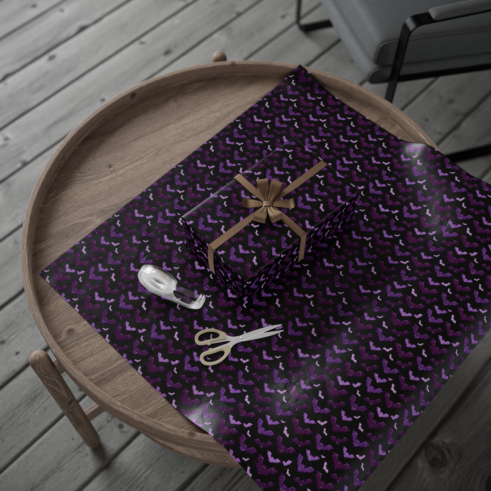 Gothic Bat Wrapping Paper — Purple & Black Gift Wrap