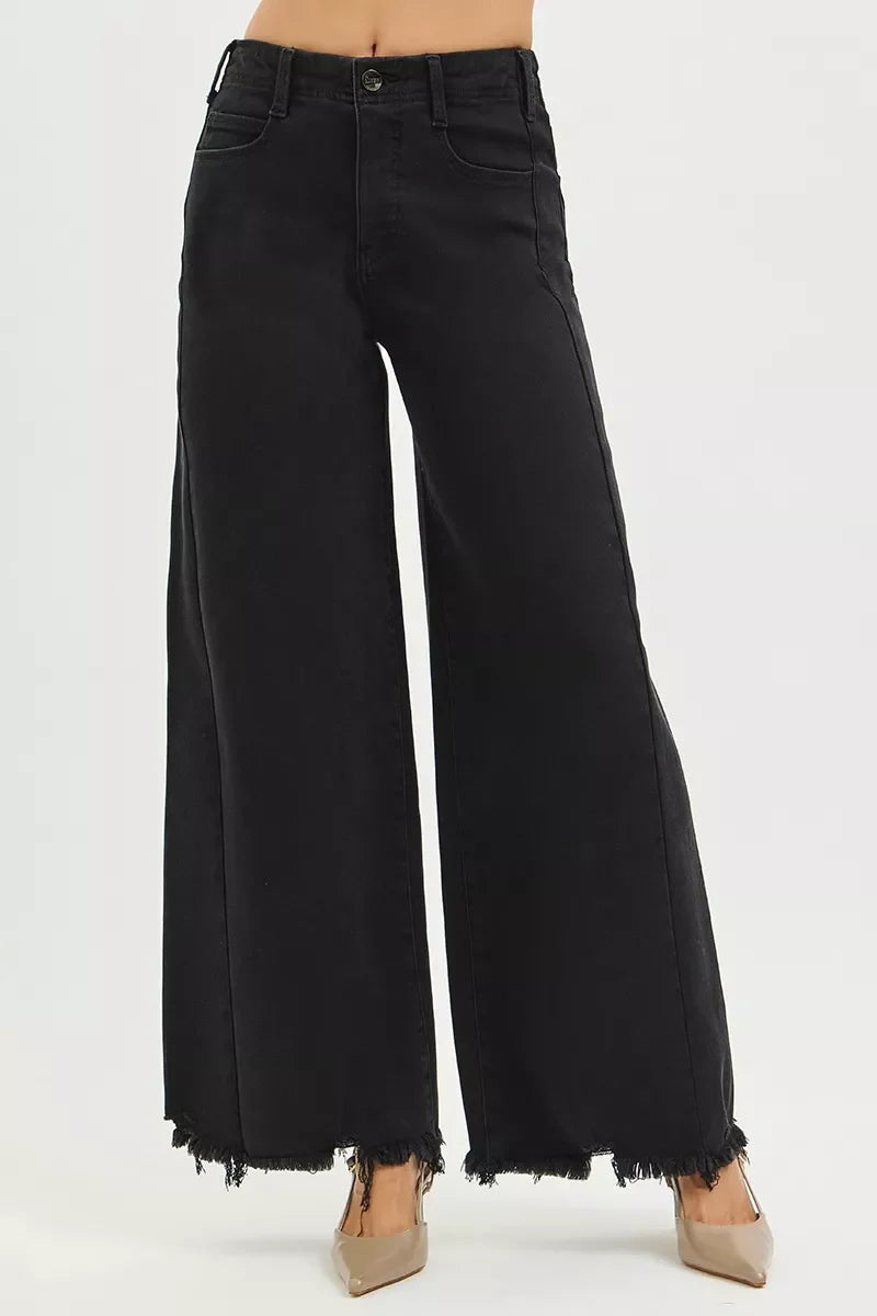 RISEN High Rise Palazzo Leg Frayed Hem Jeans