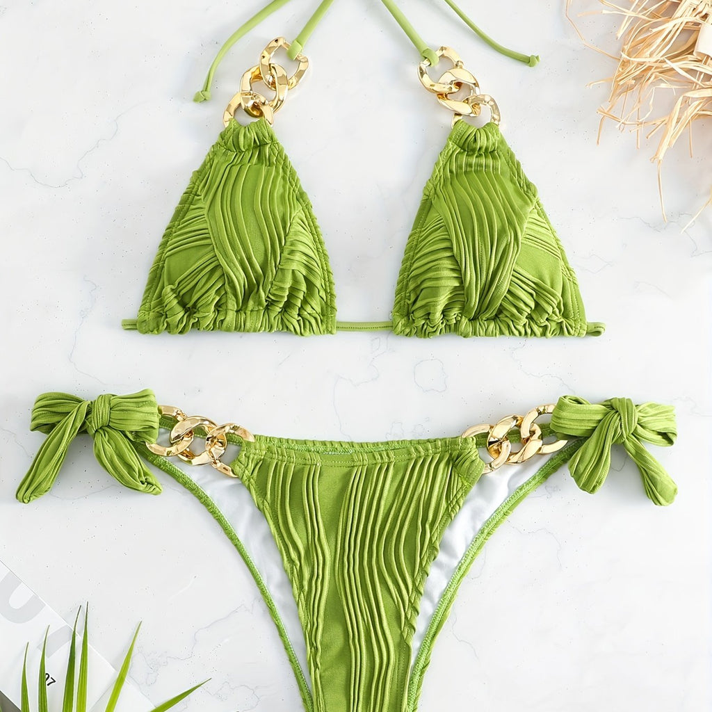 Golden Chain Halter Bikini Set