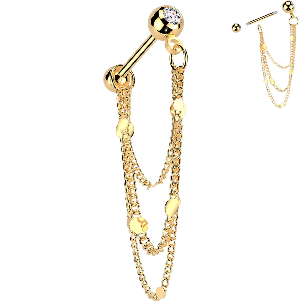CZ Gem Stud Triple Chain Cartilage Earring