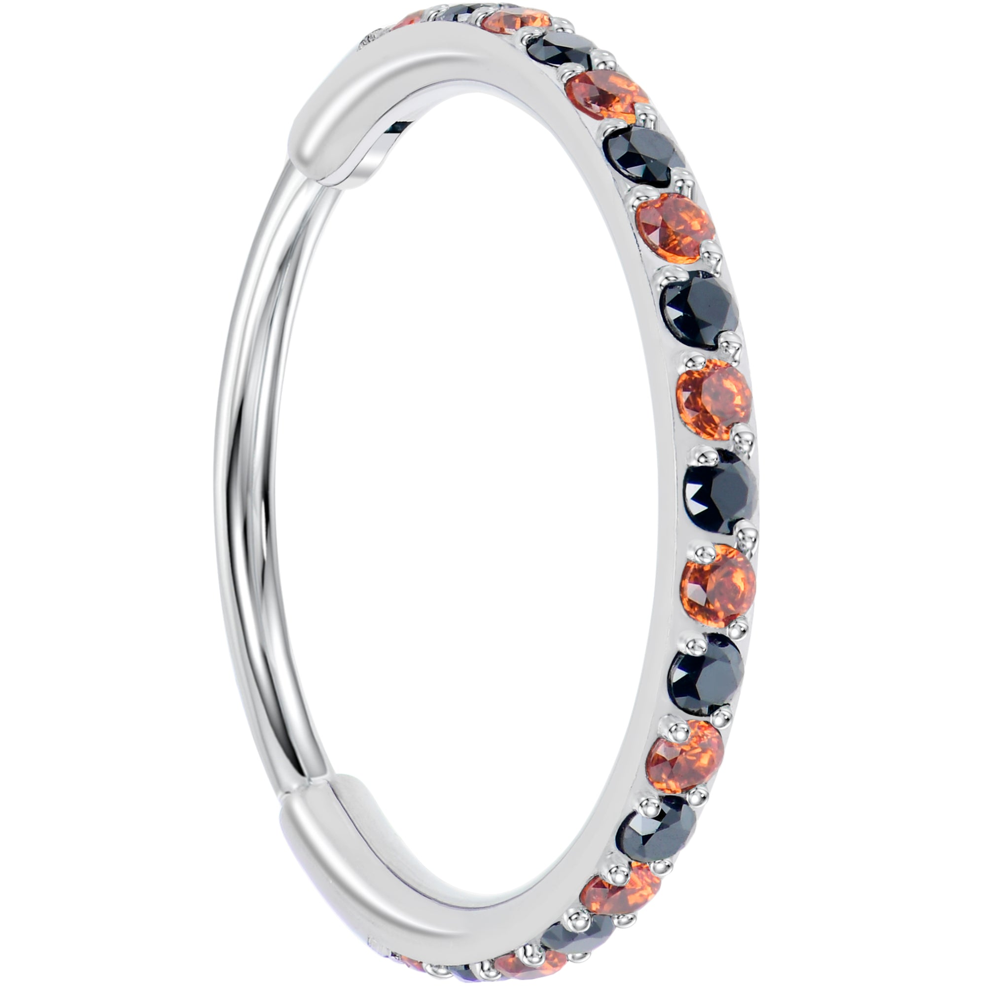 Black & Orange CZ Titanium Hinged Nose Hoop
