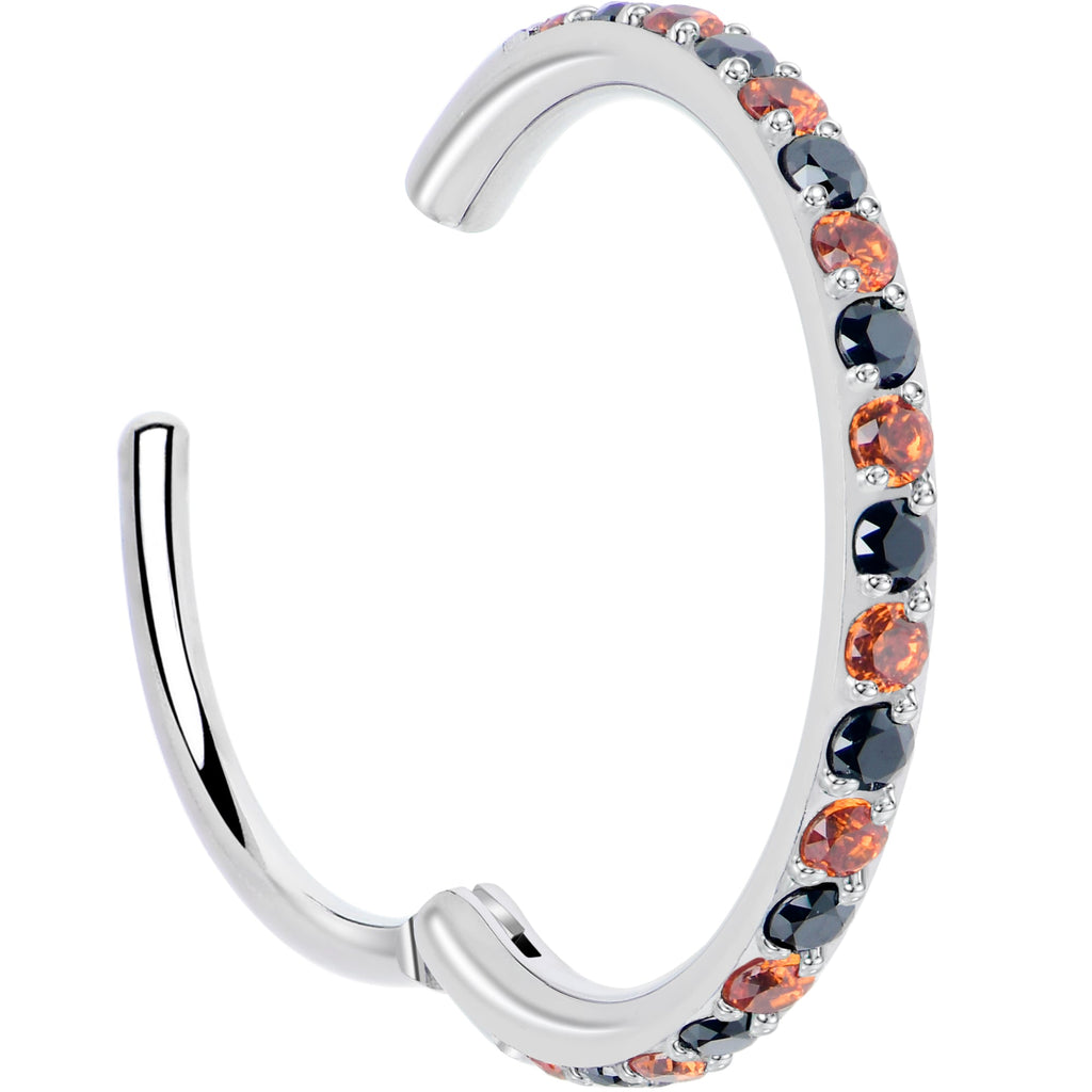 Black & Orange CZ Titanium Hinged Nose Hoop