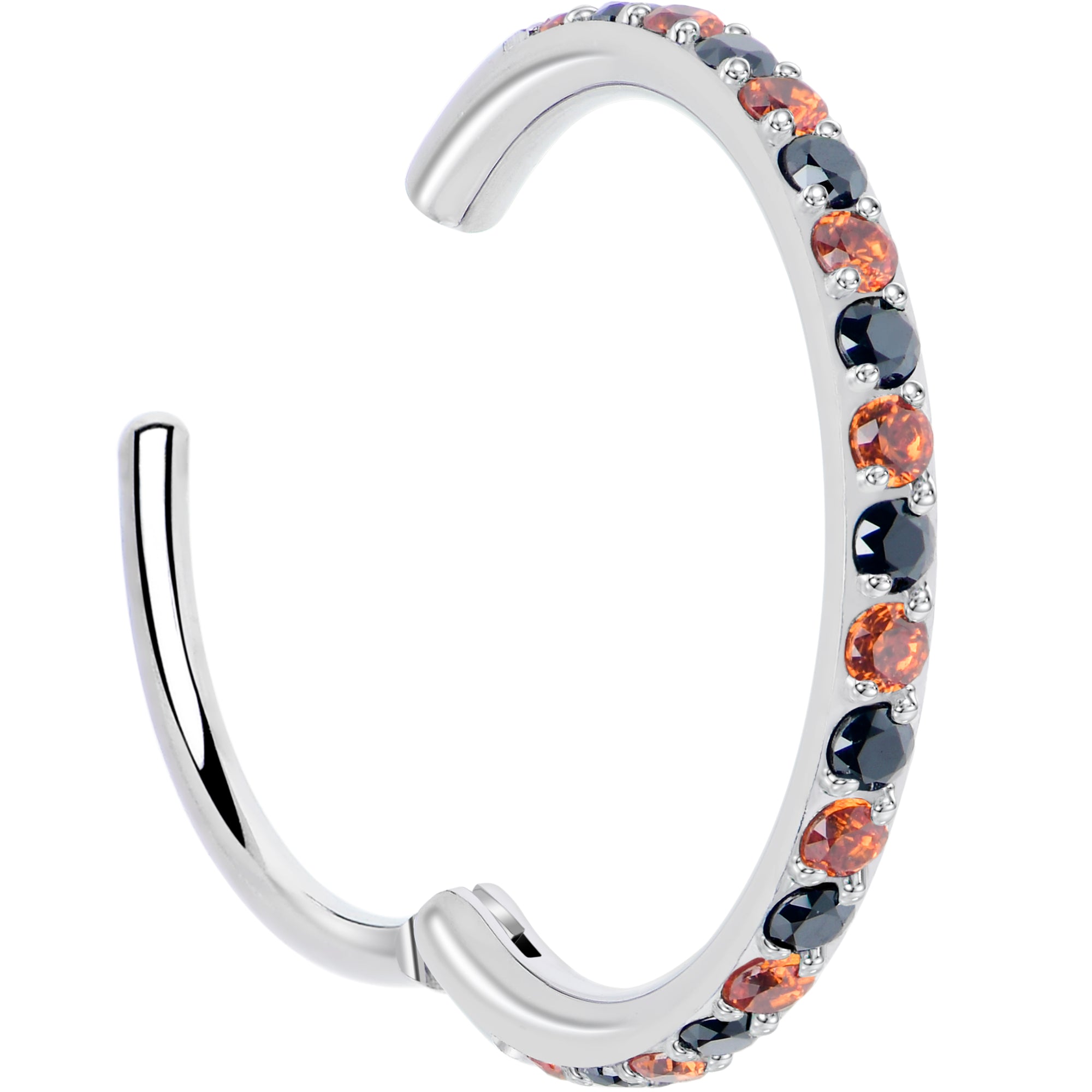 Black & Orange CZ Titanium Hinged Nose Hoop