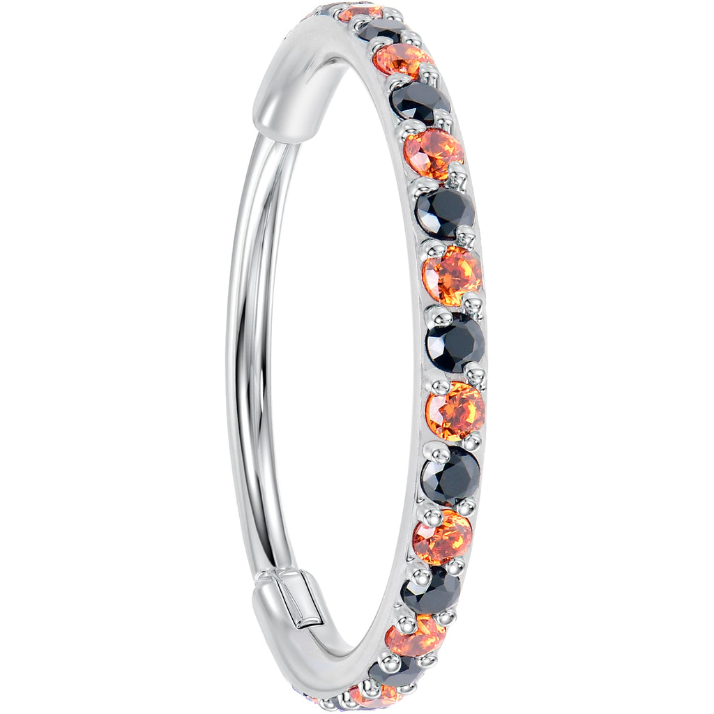 Black & Orange CZ Titanium Hinged Nose Hoop