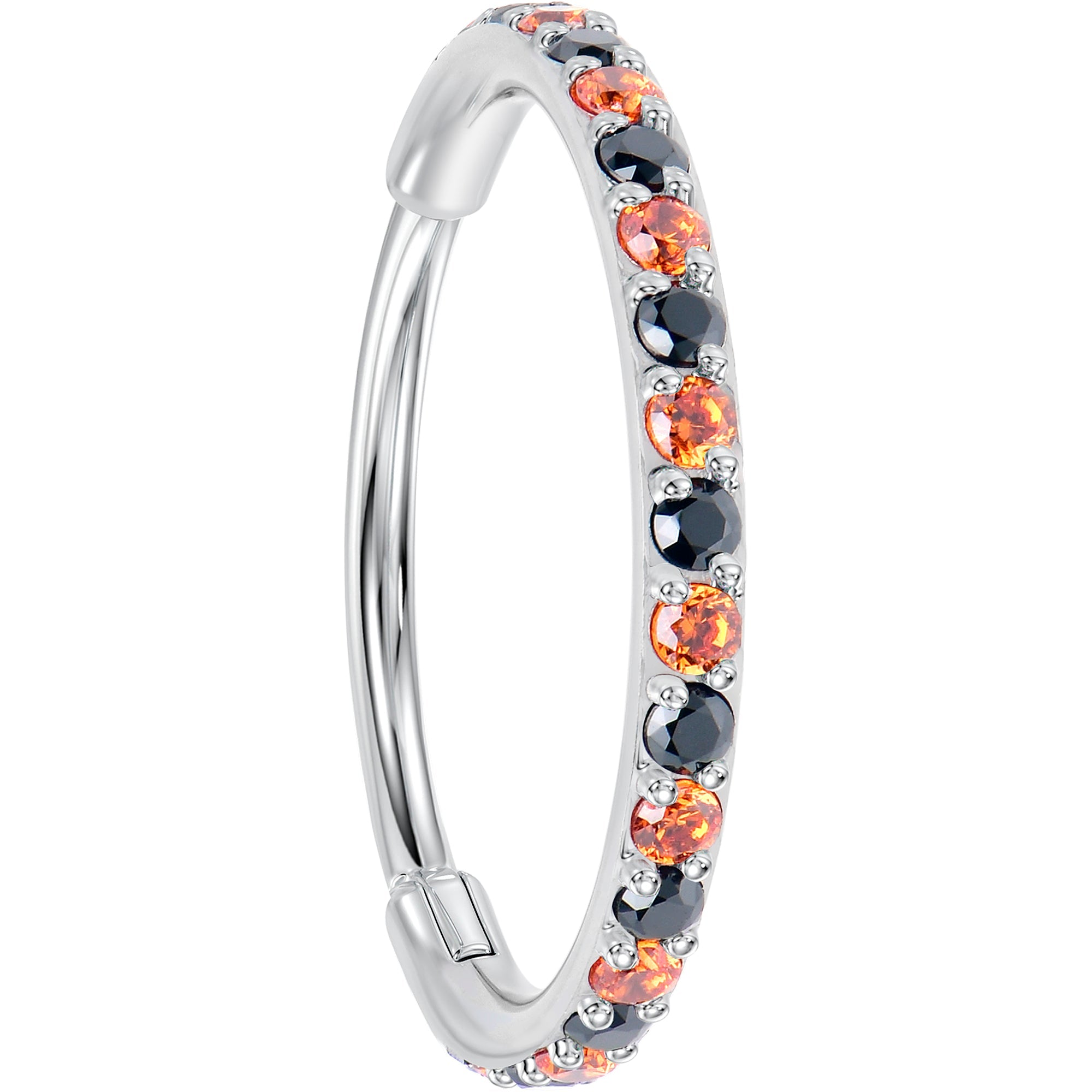 Black & Orange CZ Titanium Hinged Nose Hoop