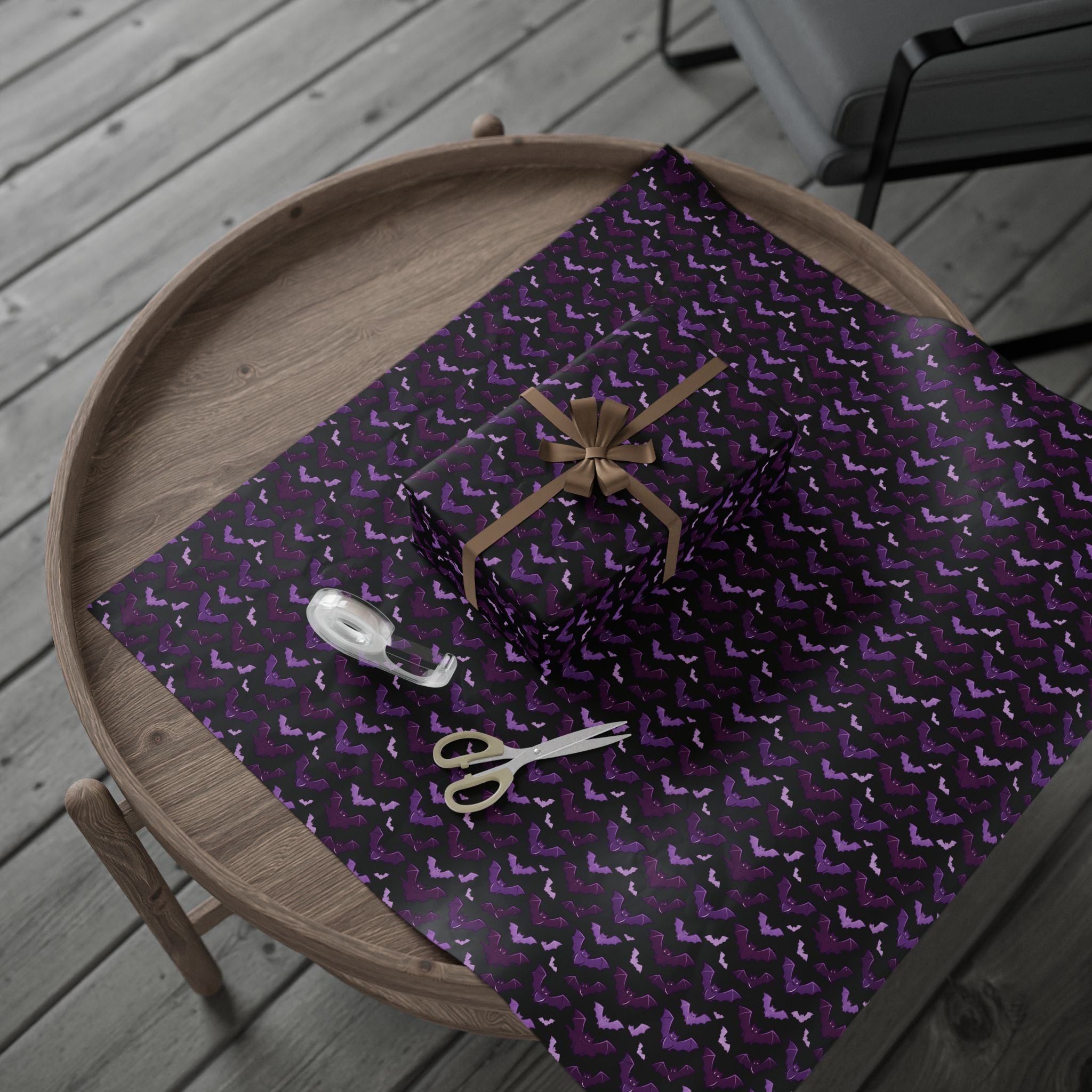 Gothic Bat Wrapping Paper — Purple & Black Gift Wrap