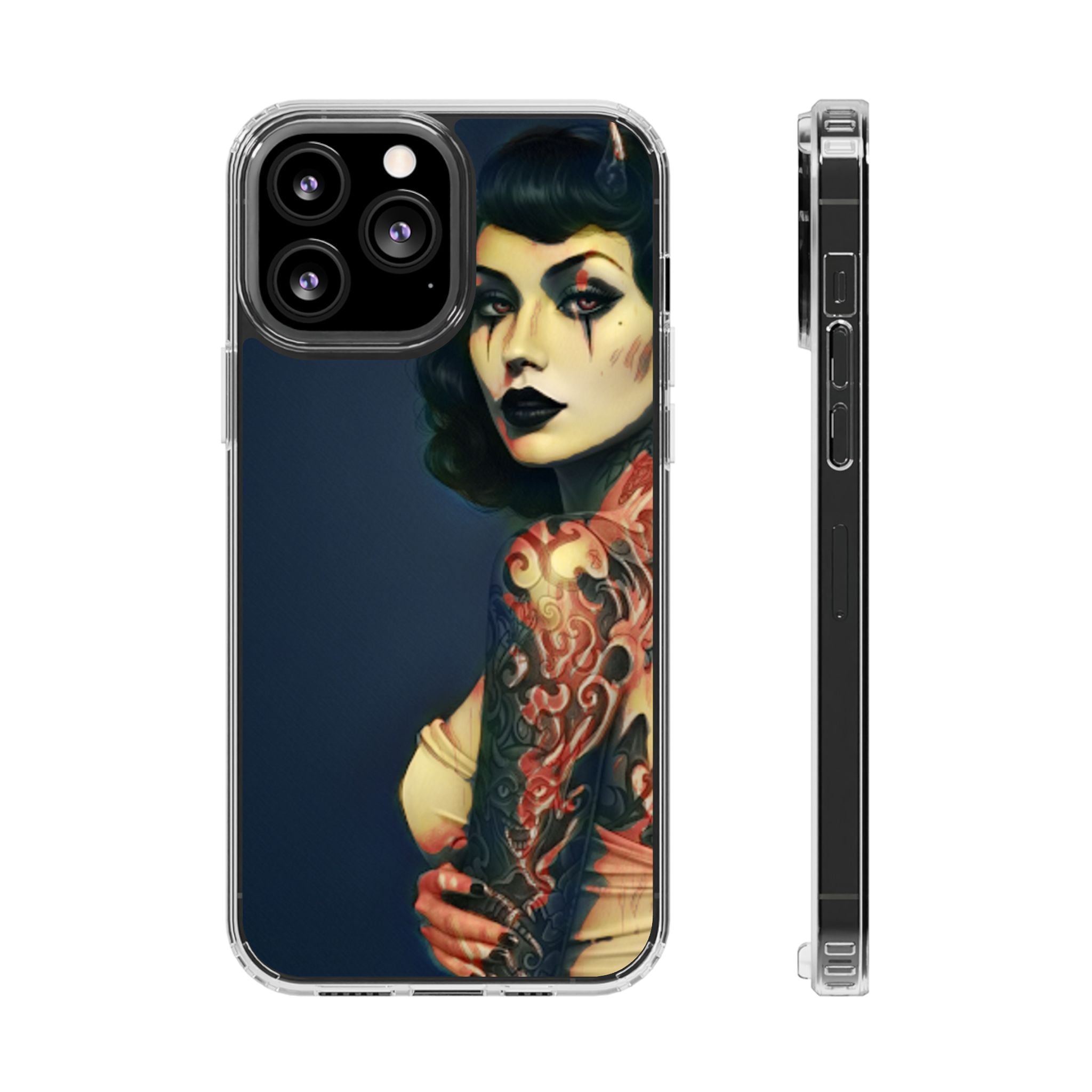 Gothic Devilish Tattooed Beauty Clear Phone Case