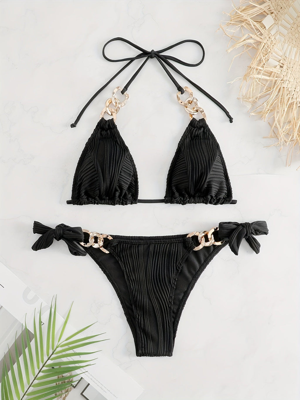 Golden Chain Halter Bikini Set