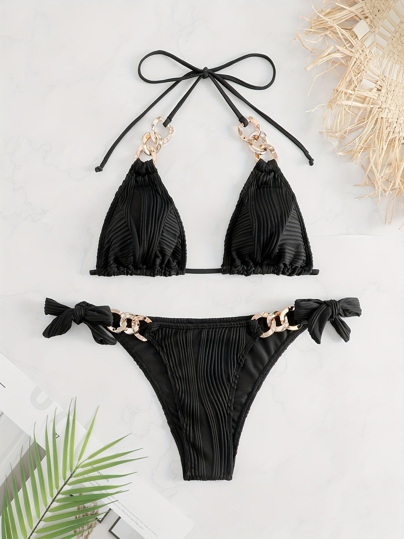 Golden Chain Halter Bikini Set