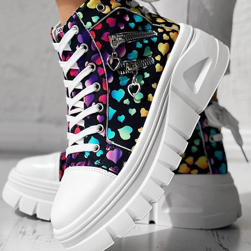 Women's Muffin Heel Side-Zip Lace-Up Sneakers
