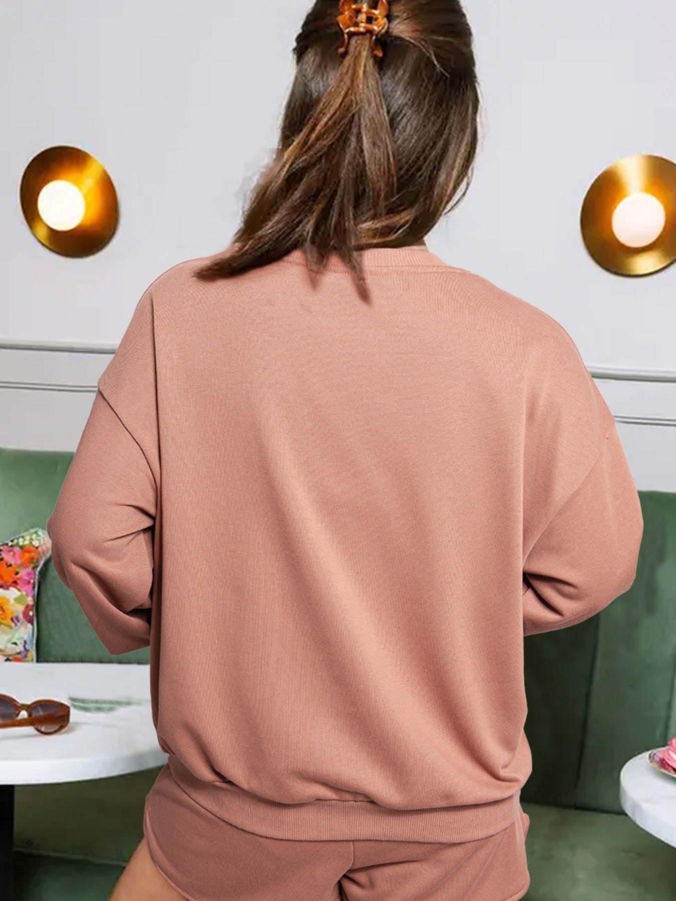 COFFEE Sequin Letter Sweatshirt & Shorts Set
