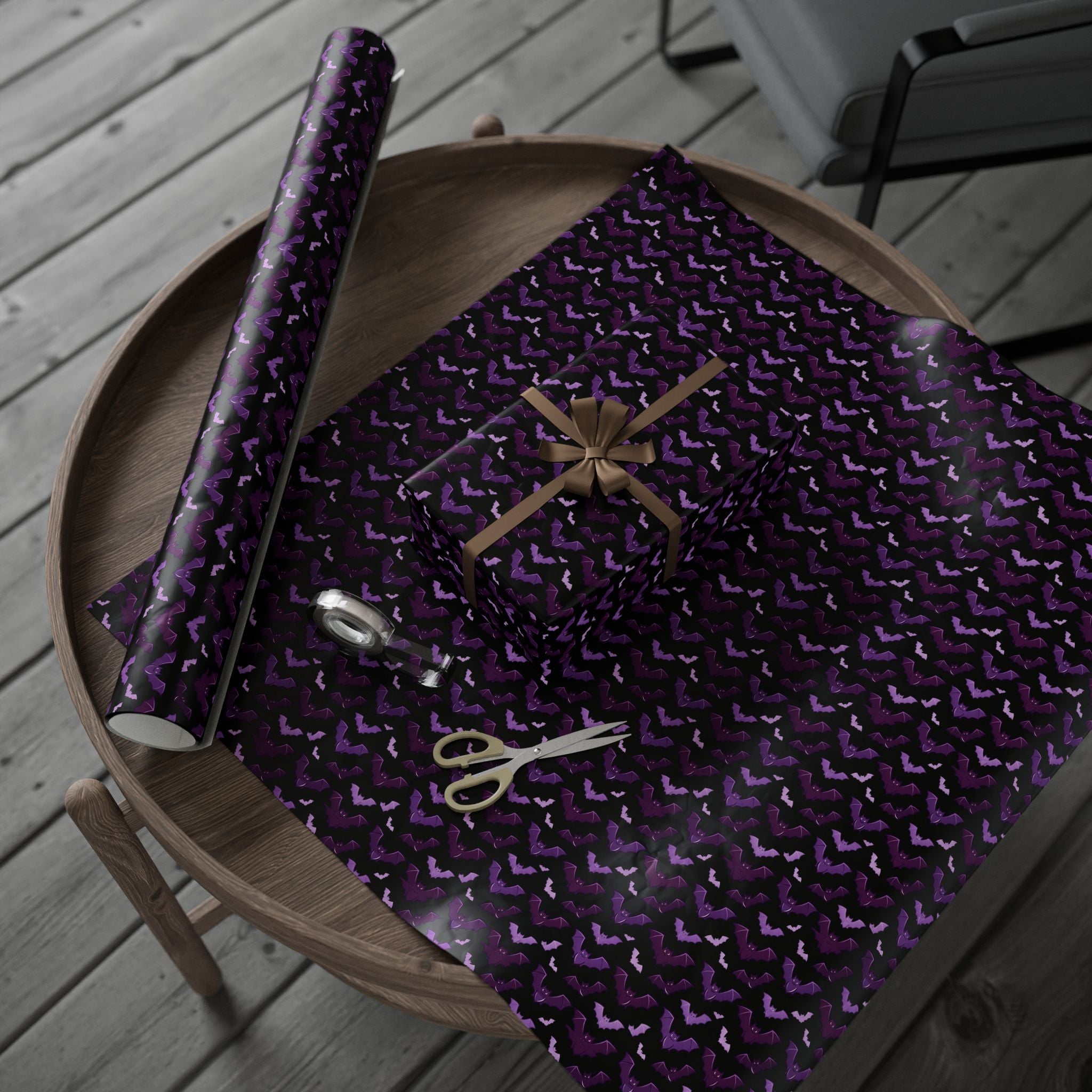 Gothic Bat Wrapping Paper — Purple & Black Gift Wrap