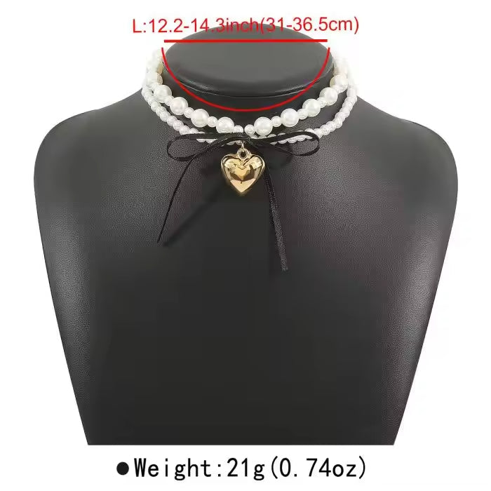Dark Heart Ribbon Bow Necklace