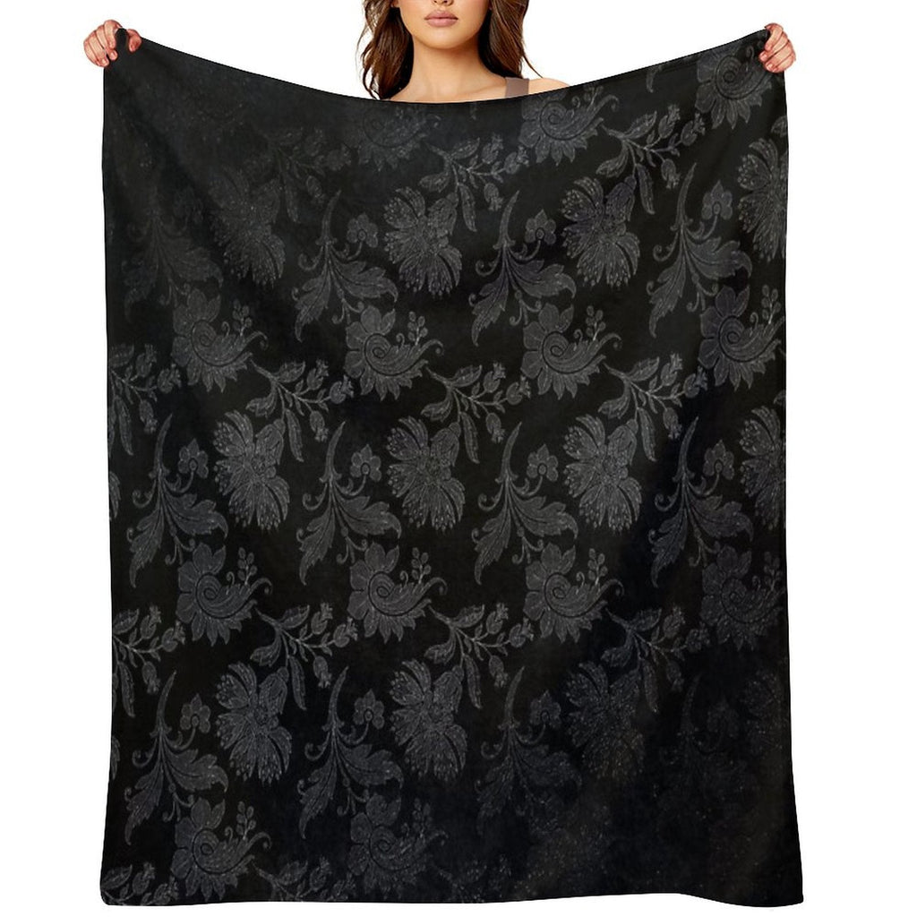 Black & Silver Vintage Damask Throw Blanket
