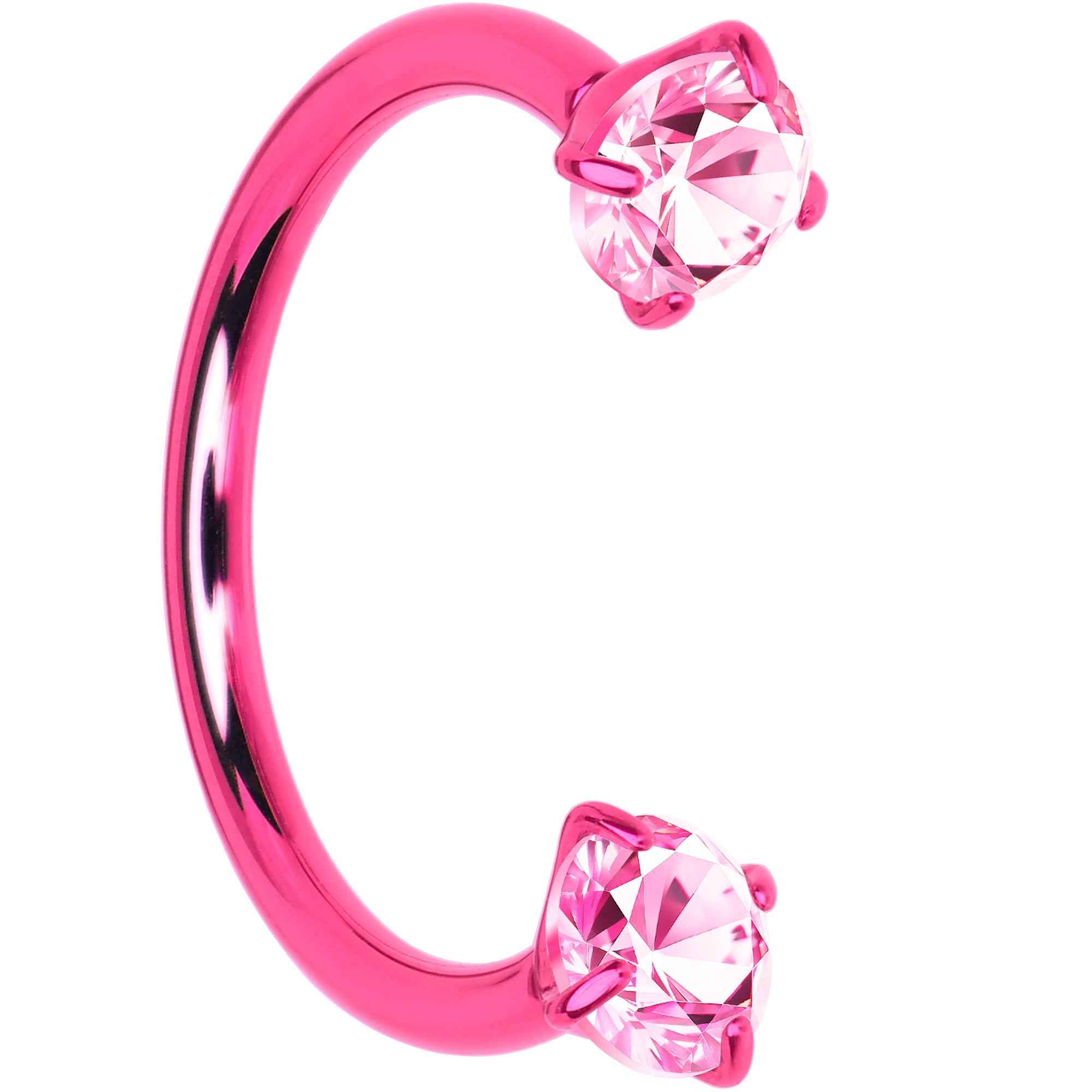 Pink Double CZ Gem Titanium Horseshoe Nose Ring