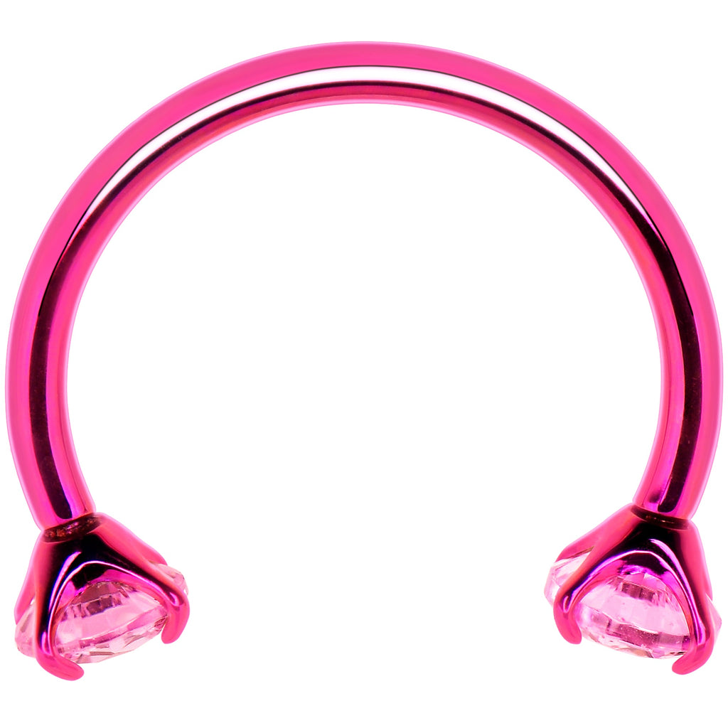 Pink Double CZ Gem Titanium Horseshoe Nose Ring