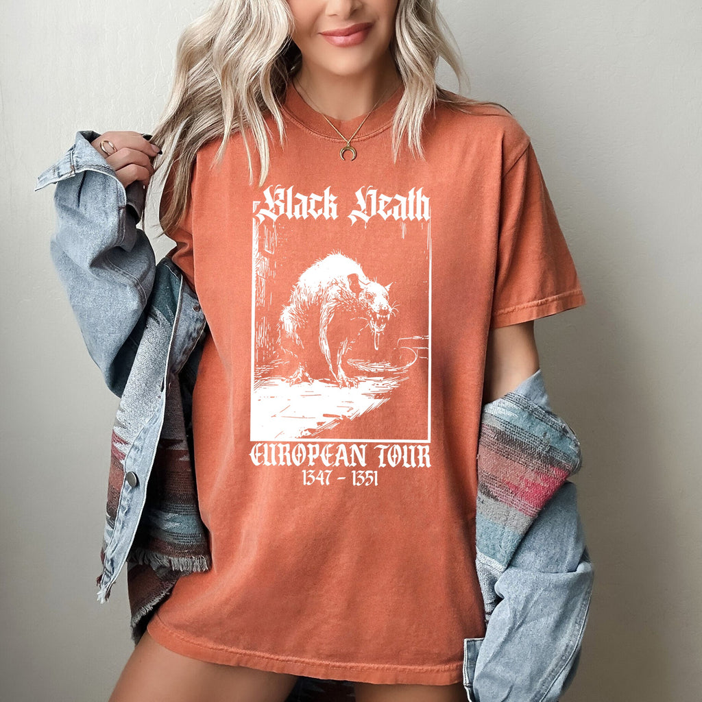 Black Death European Tour Tee — Garment-Dyed Comfort Colors Graphic Shirt