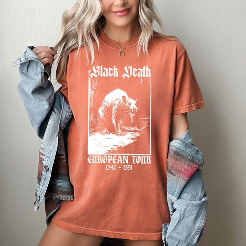 Black Death European Tour Tee — Garment-Dyed Comfort Colors Graphic Shirt