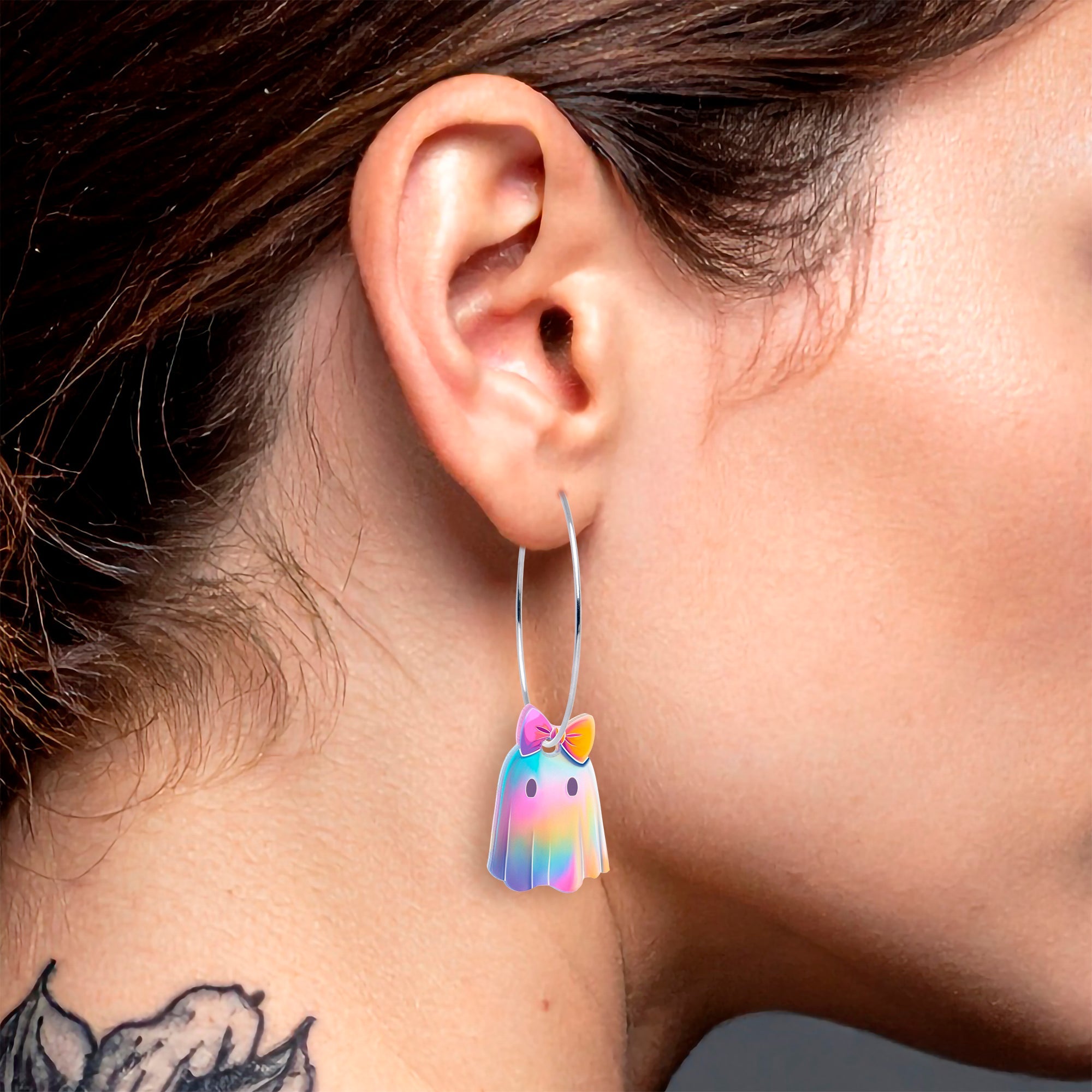 Iridescent Ghost Girl Hoop Earrings