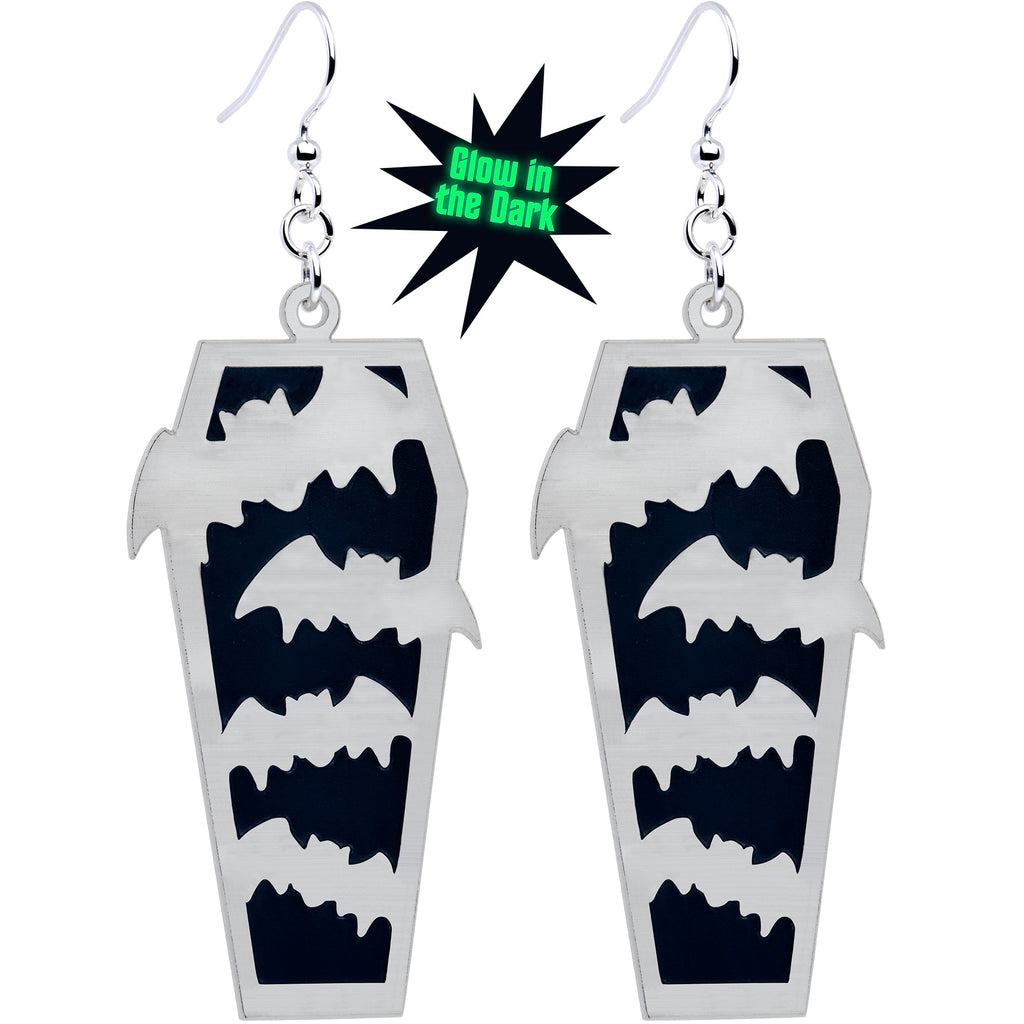 Glowing Bats & Coffin Glow-in-the-Dark Dangle Earrings