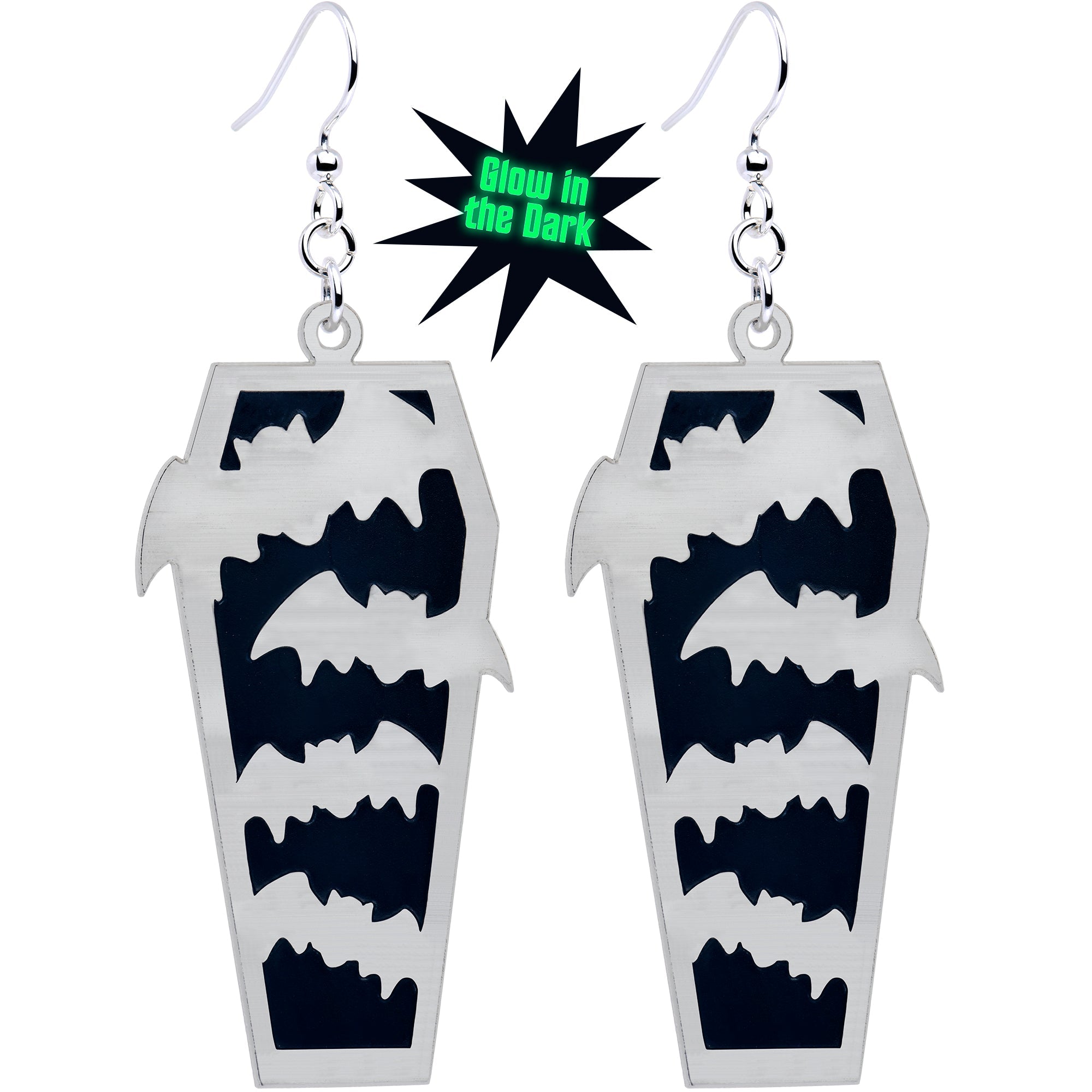 Glowing Bats & Coffin Glow-in-the-Dark Dangle Earrings