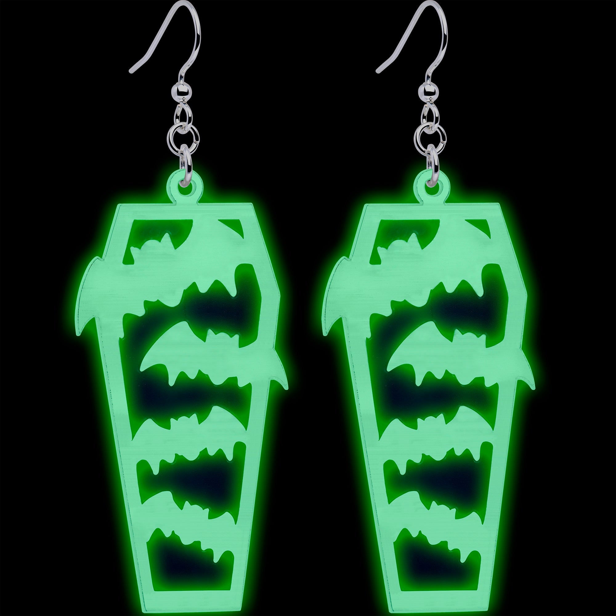 Glowing Bats & Coffin Glow-in-the-Dark Dangle Earrings