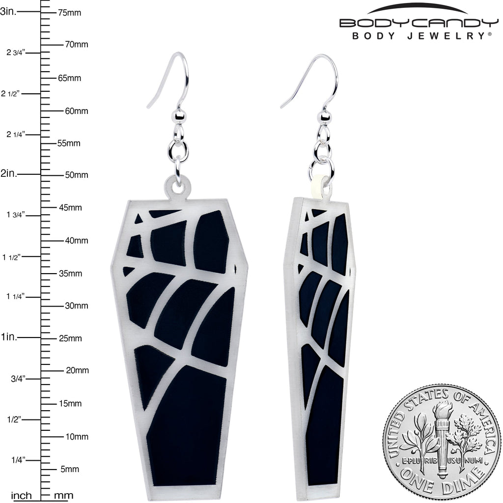 Glowing Spider Web Coffin Glow-in-the-Dark Dangle Earrings