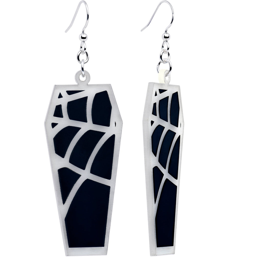 Glowing Spider Web Coffin Glow-in-the-Dark Dangle Earrings