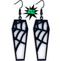 Black Spider Web Coffin Glow-in-the-Dark Dangle Earrings