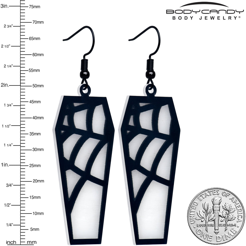 Black Spider Web Coffin Glow-in-the-Dark Dangle Earrings