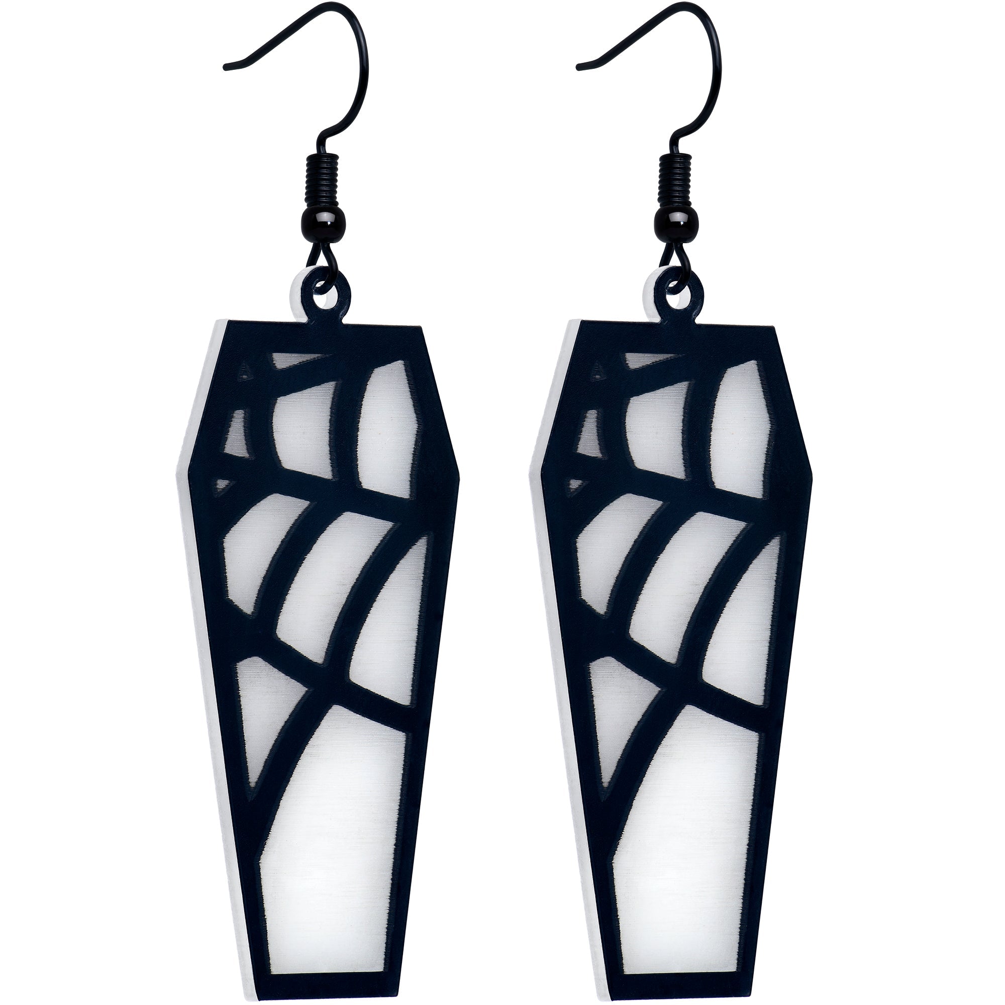 Black Spider Web Coffin Glow-in-the-Dark Dangle Earrings