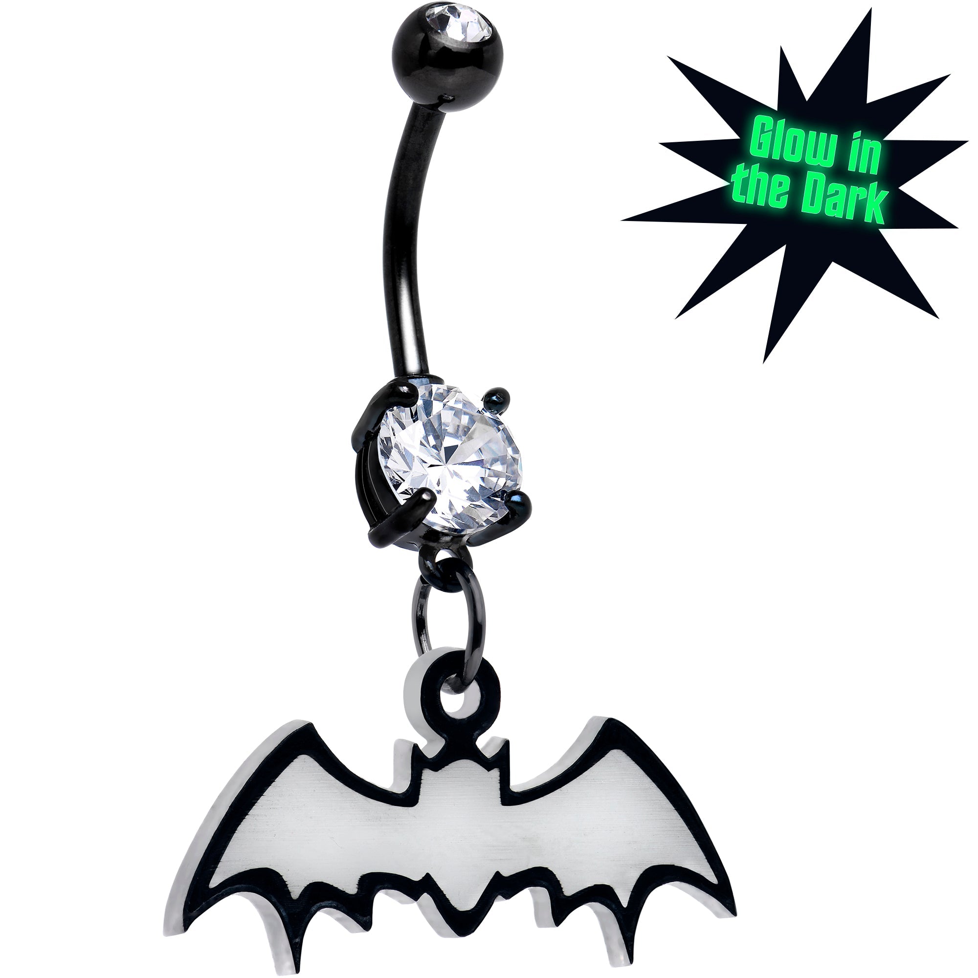 Glow-in-the-Dark Dangle Bat Belly Ring