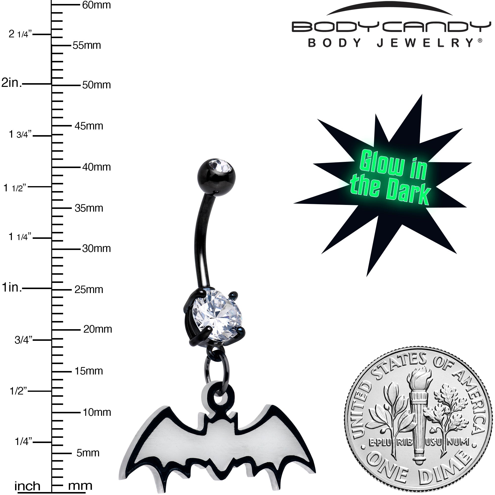Glow-in-the-Dark Dangle Bat Belly Ring