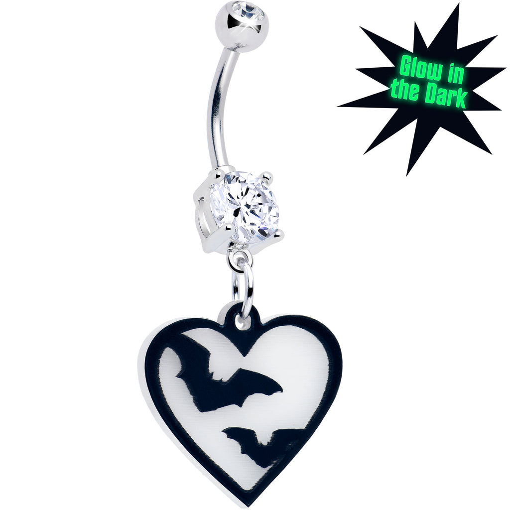 Flying Bat Heart Glow-in-the-Dark Dangle Belly Ring