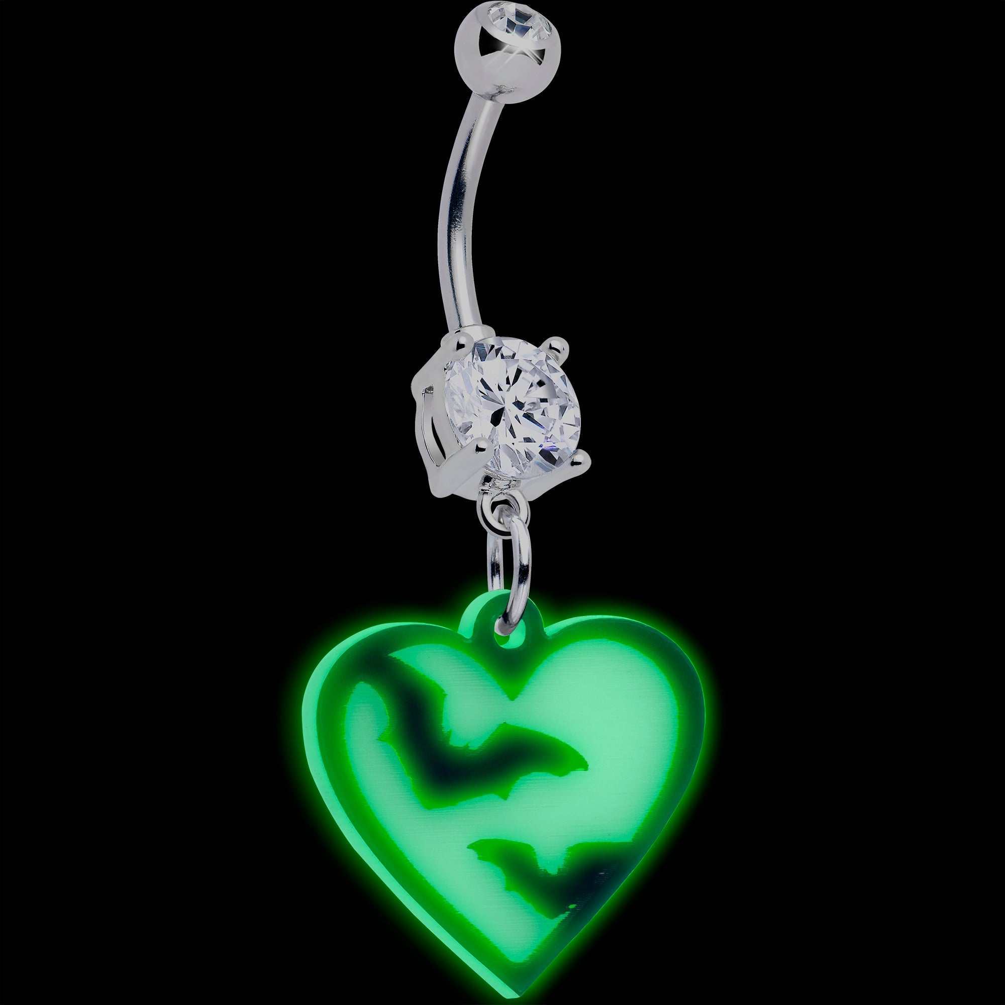 Flying Bat Heart Glow-in-the-Dark Dangle Belly Ring
