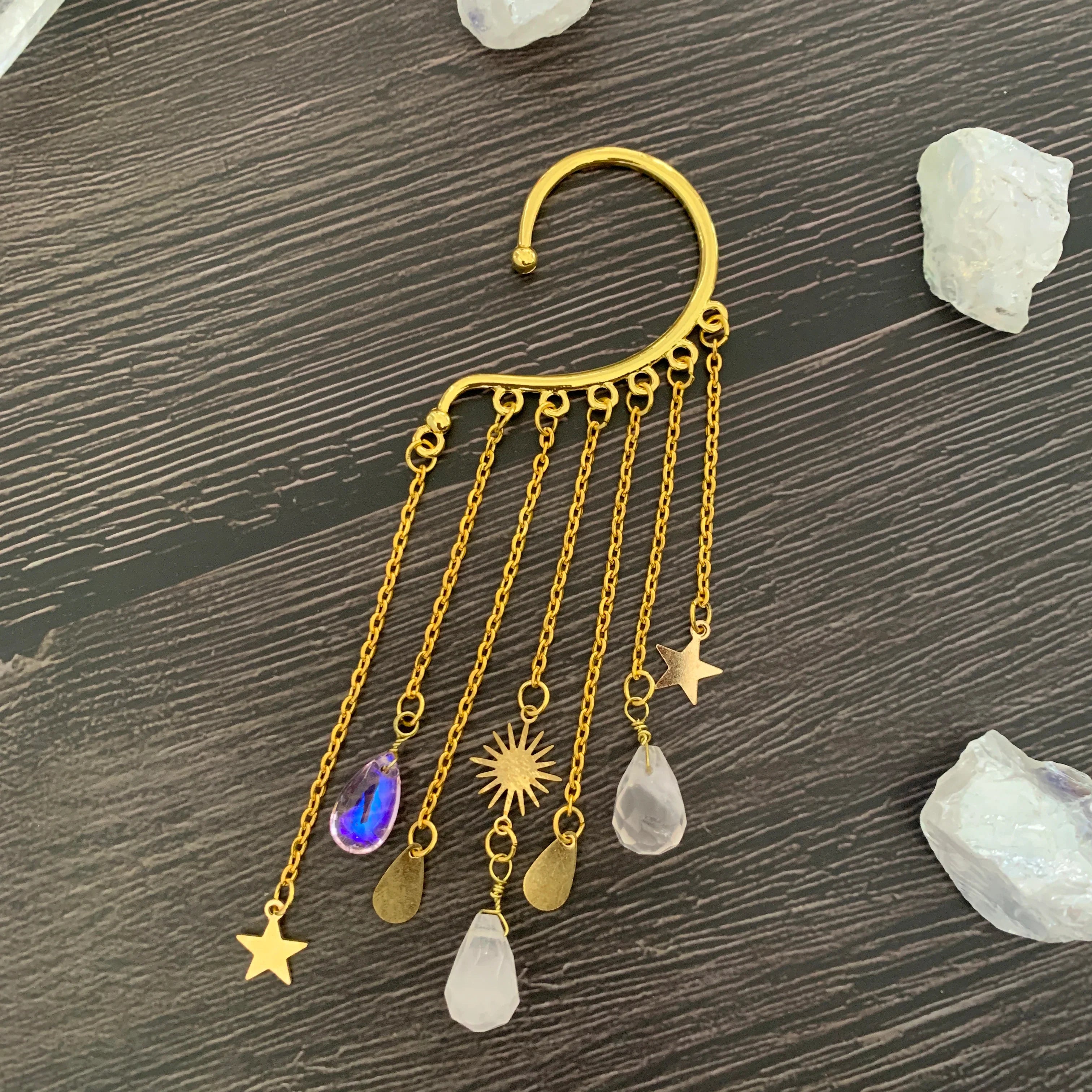 Crystal Charm Ear Cuffs